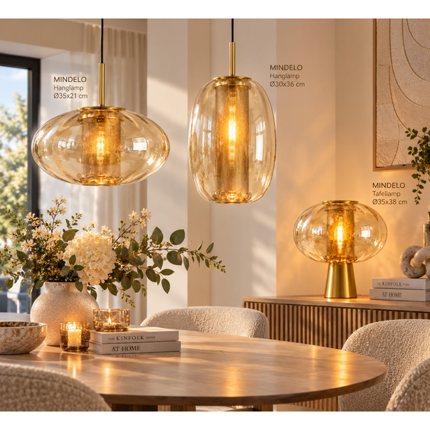 Light en Living Tafellamp Ø35x38 cm MINDELO glas amber+goud
