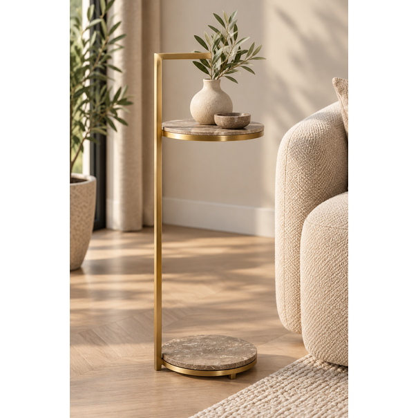 Light en Living Bijzettafel Ø26x76 cm LEDA travertin bruin+brons