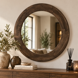 Spiegel Noam Bruin mango rond L - Ø 90 cm