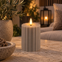 Led buiten kaars gestreept grijs / beige met beweegbare vlam S