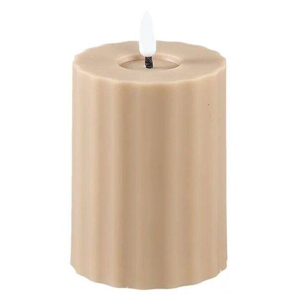 PTMD Led buiten kaars gestreept grijs / beige met beweegbare vlam S