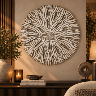 Wandornament Bonte Creme MDF Wavy rond L - Ø 120 cm