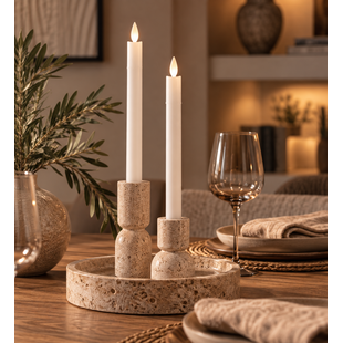 Dinerkaars LED Diner rustiek wit met beweegbare vlam – 2 stuks