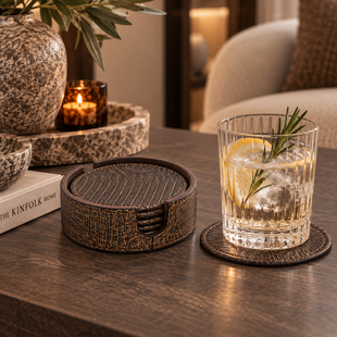 Onderzetters Rafal Brons vegan leer coaster rond