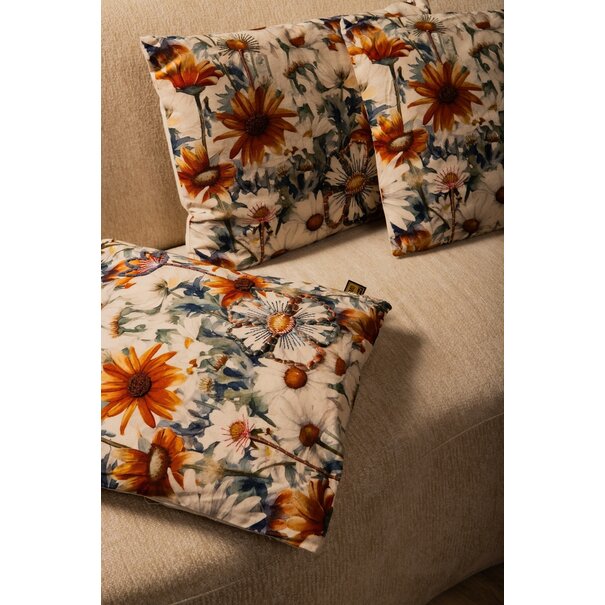PTMD Kussen Helenor Naturel vierkant met bloemen
