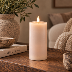 LED Licht Kaars smooth beige met beweegbare vlam M