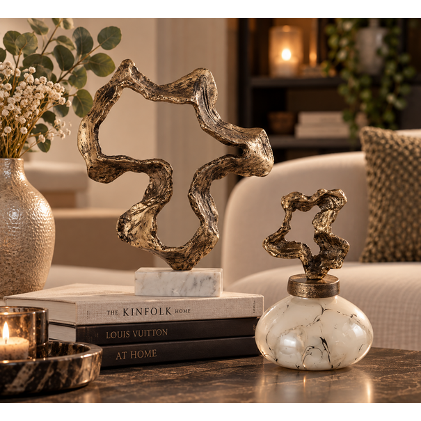 PTMD Ornament Maryan Brass aluminium op marmeren voet S
