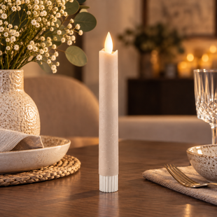 LED Dinerkaars rustiek beige beweegbare vlam 2 stuks - kort model