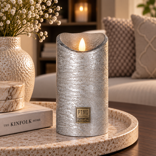 LED licht kaars metallic taupe met beweegbare vlam XS