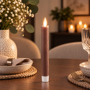 LED Dinerkaarsen rustiek bruin met beweegbare vlam kort – 2 stuks