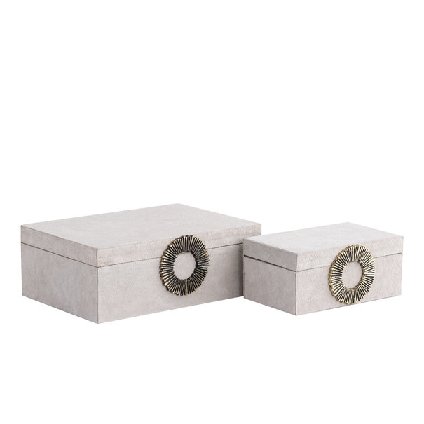 PTMD Opbergbox Hazael Beige suede set van 2