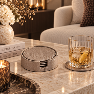 Onderzetters Rafal Champagne vegan leer coaster rond