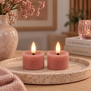 Theelicht rustiek Ø4CM LED Lyon roze - set van 2