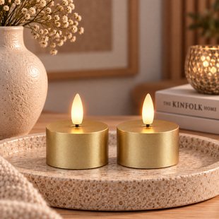 Theelicht rustiek Ø4CM LED Lyon goud - set van 2