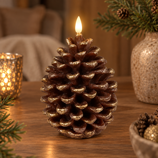 Dennenappelkaars LED Lyon L bruin