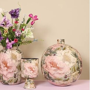 Vaas Peony L roze/wit rond
