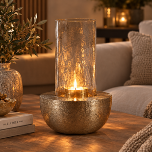 Theelicht Arlette XL geborsteld goud