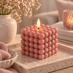 LED Kaars Lyon bolletjes roze L