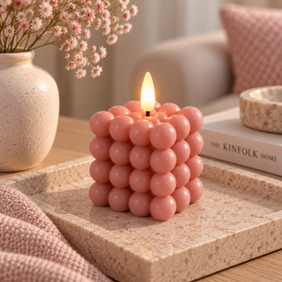 Bolletjes kaars LED Lyon roze M
