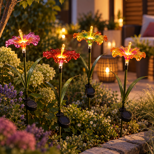 Countryfield Tuinsteker Hibiscus Solar LED - set van 4 tuinstekers