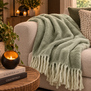 Plaid Britta lichtgroen met franjes