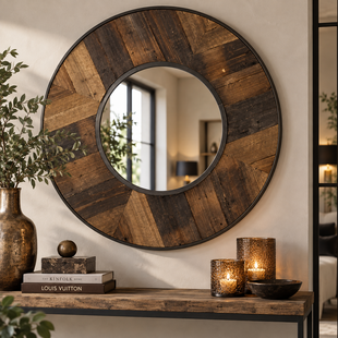 Spiegel Kristof hout met metalen rand
