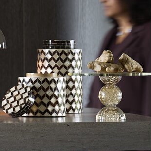 Vaas deco / Pot Ø16x26,5 cm OLITE bamboo creme + Donkerbruin