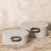Opbergbox Hazael Beige suede set van 2 met ovale hendel
