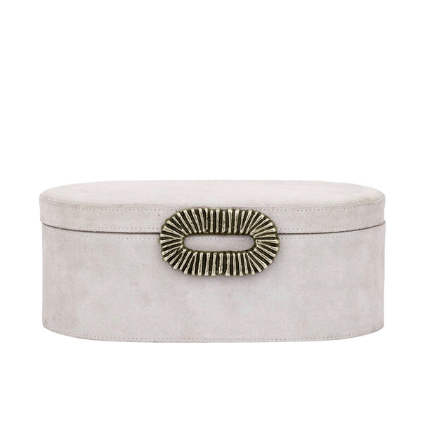 PTMD Opbergbox Hazael Beige suede set van 2 met ovale hendel