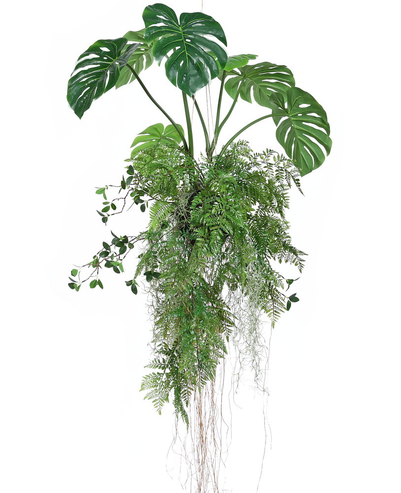 Greenmoods Kunstig hengeplante Monstera/Bregnekule 100 cm XL