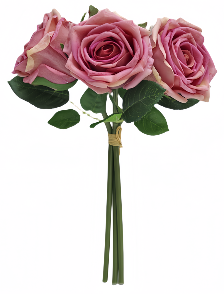 Greenmoods Kunstig Rosebukett Real Touch Gammelrosa 30cm
