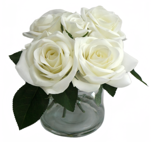 Greenmoods Kunstig Rosebukett Real Touch Hvit 18cm