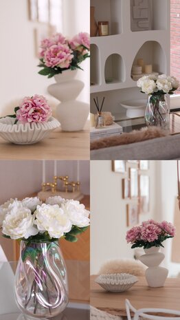 Greenmoods Kunstig Blomsterbukett Peon Hvit/krem 39cm