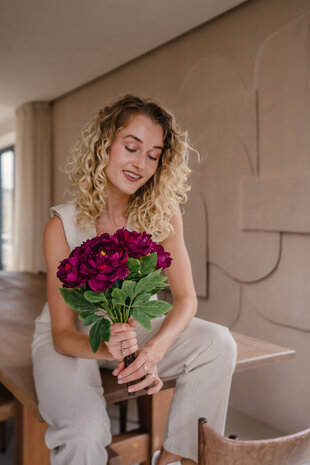 Greenmoods Kunstig Blomsterbukett Peon Aubergine 39cm