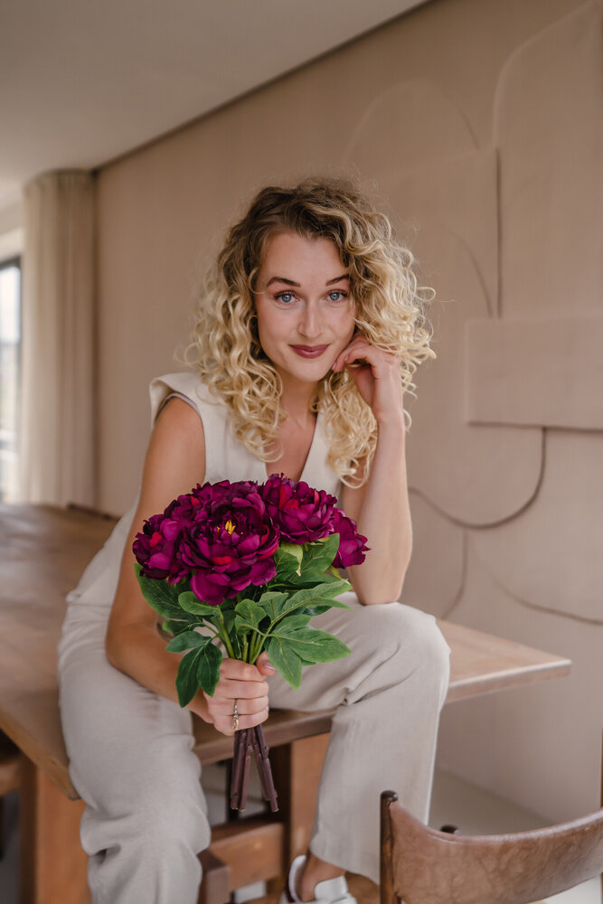 Greenmoods Kunstig Blomsterbukett Peon Aubergine 39cm