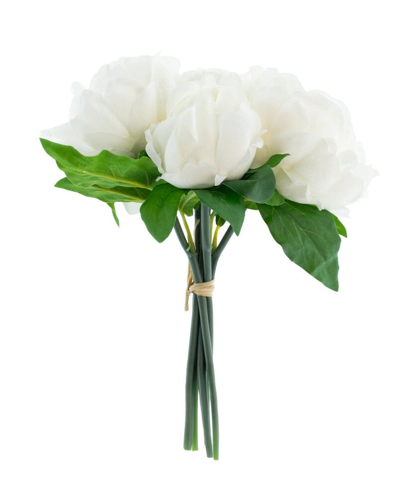 Greenmoods Kunstig Peon Mix Bukett Real Touch Hvit 30 cm