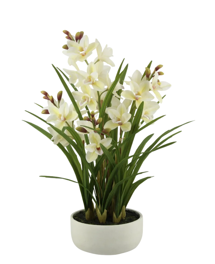Greenmoods Kunstig Cymbidium Orkide Real Touch Lys Gul 85cm