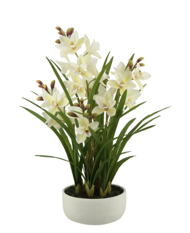 Greenmoods Kunstig Cymbidium Orkide Real Touch Lys Gul 85cm