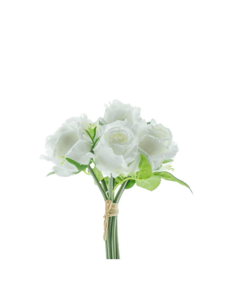 Greenmoods Kunstig Rosebukett 7 Roser Real Touch Hvit 30 cm