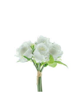 Greenmoods Kunstig Rosebukett 7 Roser Real Touch Hvit 30 cm