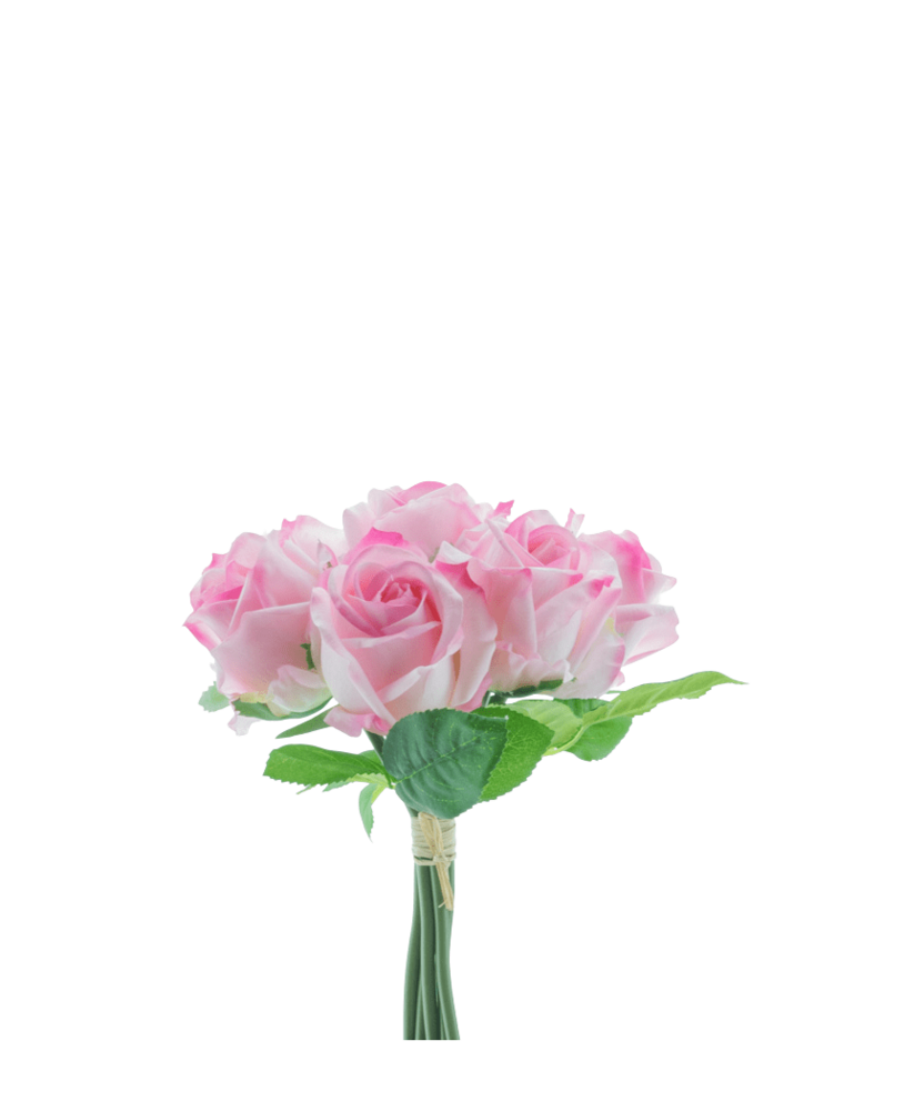Greenmoods Kunstig Rosebukett 7 Roser Real Touch Rosa 30 cm