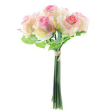 Greenmoods Kunstig Rosebukett 7 Roser Real Touch Krem/Rosa 30 cm