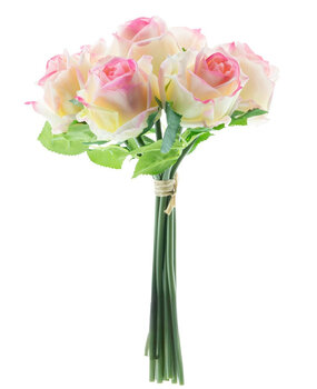 Greenmoods Kunstig Rosebukett 7 Roser Real Touch Krem/Rosa 30 cm