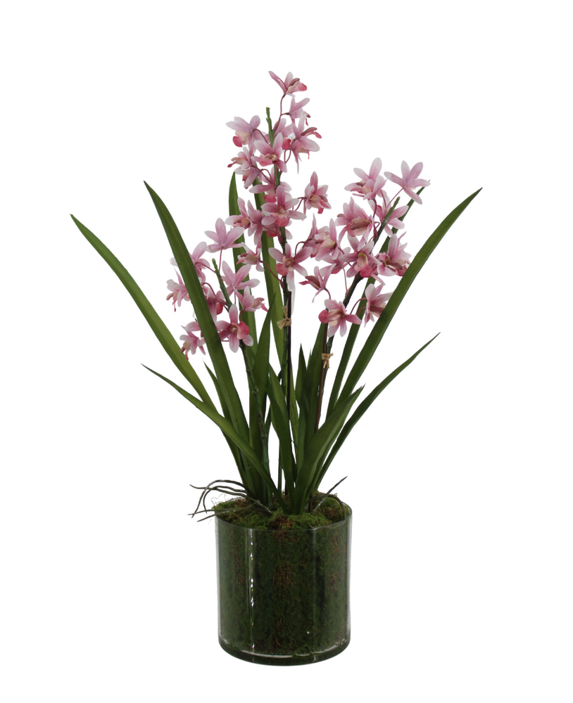 Greenmoods Kunstig Mini-Cymbidium Orkide Rosa Real Touch 60cm