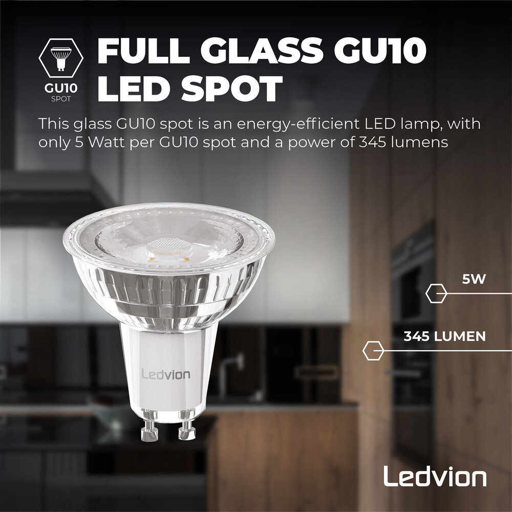 Ledvion Bombilla LED GU10 Regulable - 5W - 4000K - 345 Lumen - Vaso