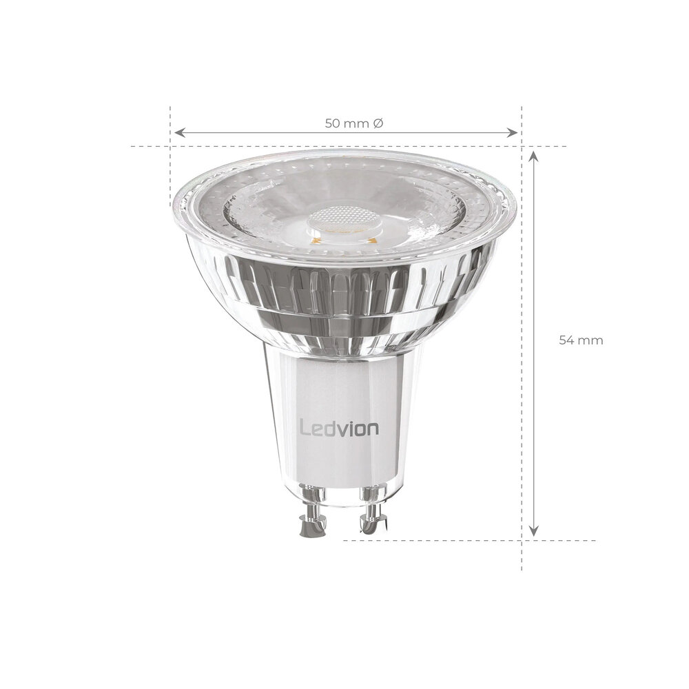 Ledvion 10x Bombilla LED GU10 Regulable - 5W - 4000K - 345 Lumen - Vaso - Paquete de Descuento