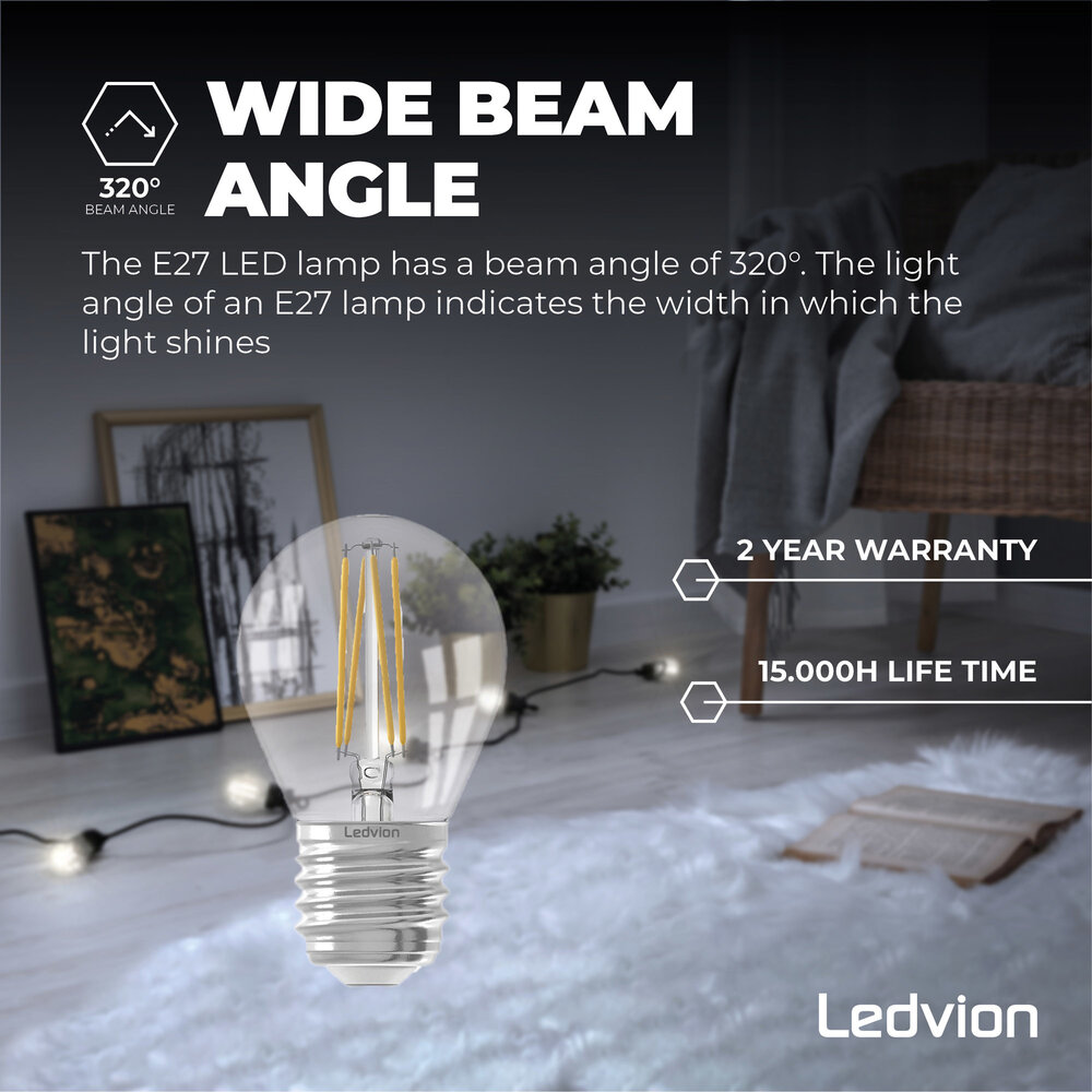 Ledvion 6x Bombilla LED E27 Filamento - 1W - 2100K - 50 Lumen - Natural
