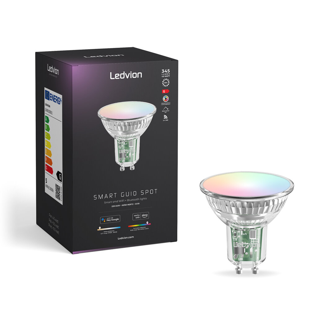 Ledvion Bombilla Inteligente RGB+CCT LED GU10 Regulable - WiFi - 4,9W - 6 pack