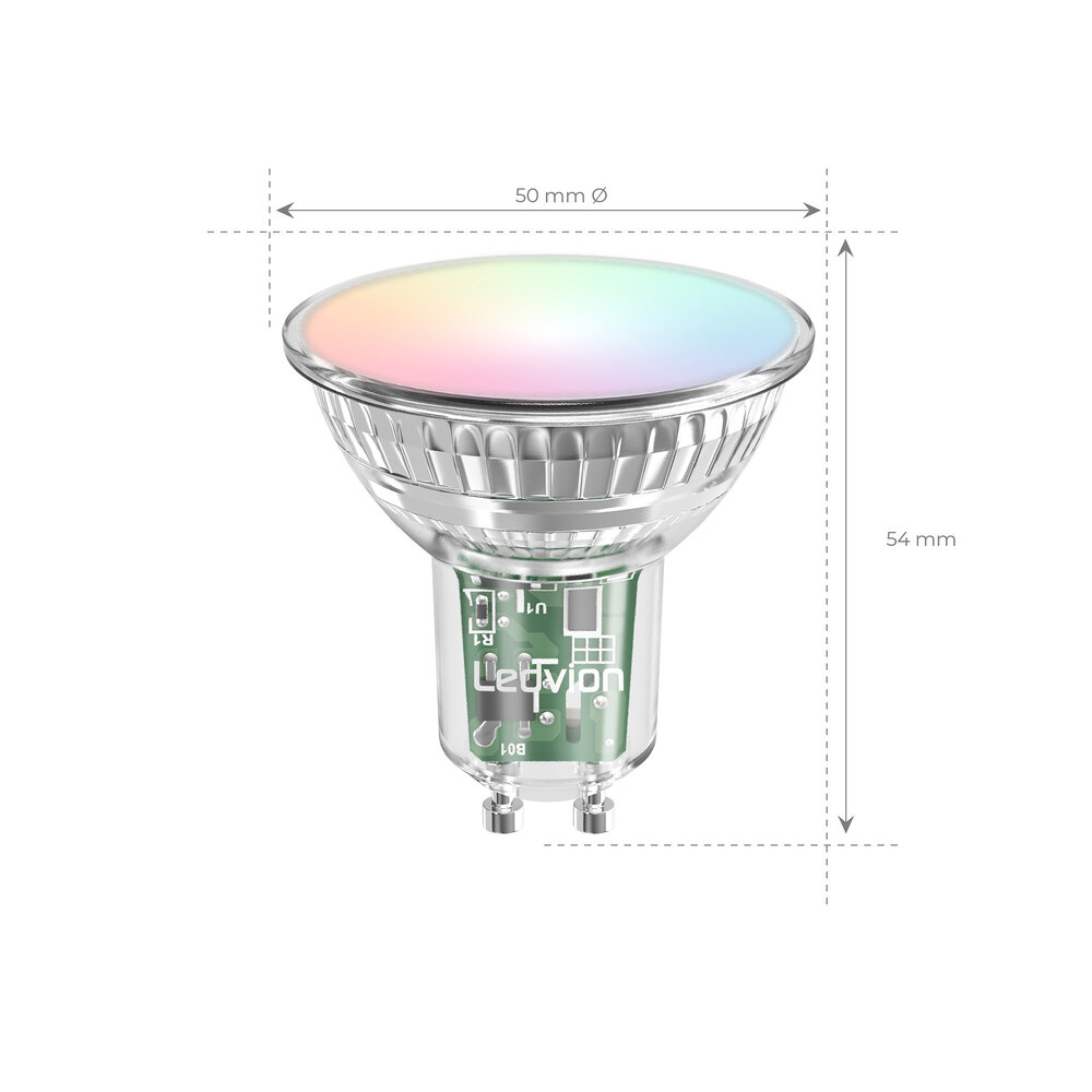 Ledvion Bombilla Inteligente RGB+CCT LED GU10 Regulable - WiFi - 4,9W - 6 pack