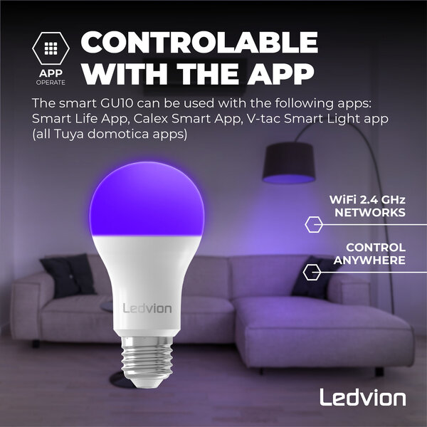 Ledvion Bombilla Inteligente RGB+CCT LED E27 Regulable - WiFi - 8W - 6 pack